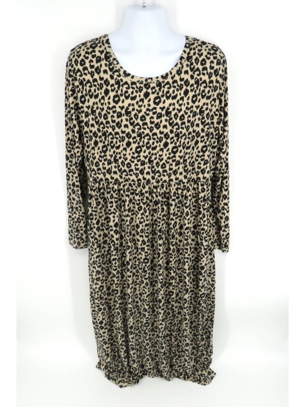 Women's Leopard Print Long Sleeve Maxi Dress 20W Casual Lightweight